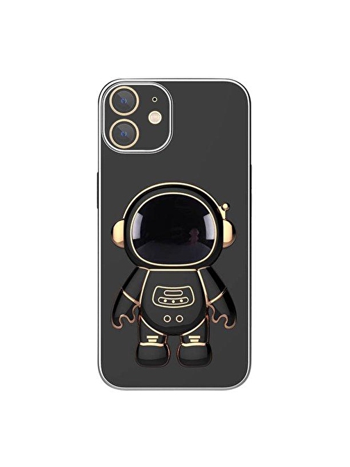 Gpack Apple iPhone 12 Kılıf Kamera Korumalı Astronot Desenli Standlı Silikon