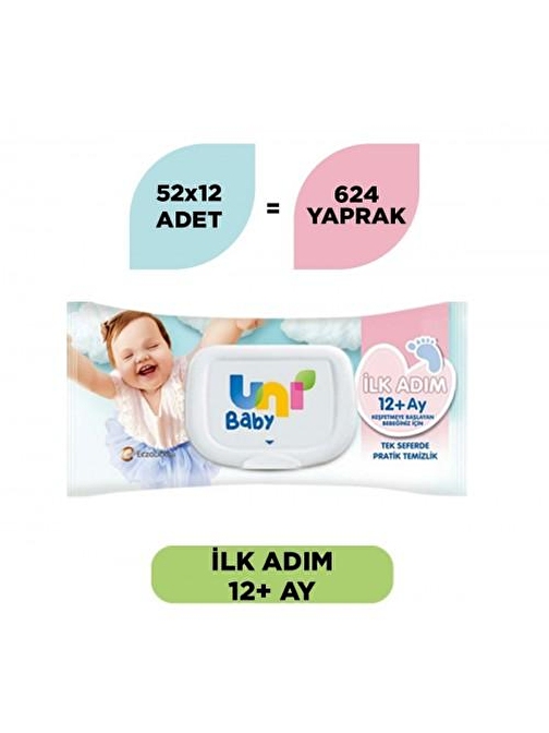 Uni Baby İlk Adım Islak Mendil 52 x 12 Adet 624 Yaprak