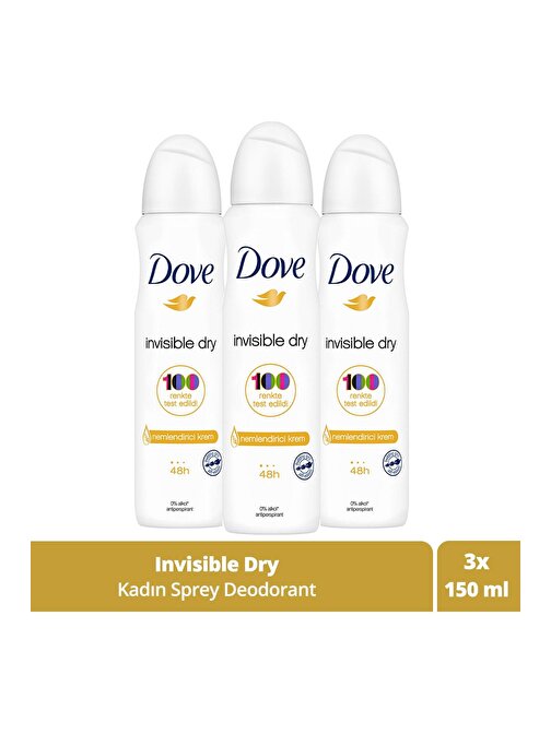 Dove Invisible Dry 1/4 Nemlendirici Krem Etkili Kadın Sprey Deodorant 150 Ml X3 Adet