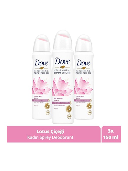Dove Işıldayan Bakım Lotus Çiçeği Kokusu Kadın Sprey Deodorant 150 Ml X3 Adet