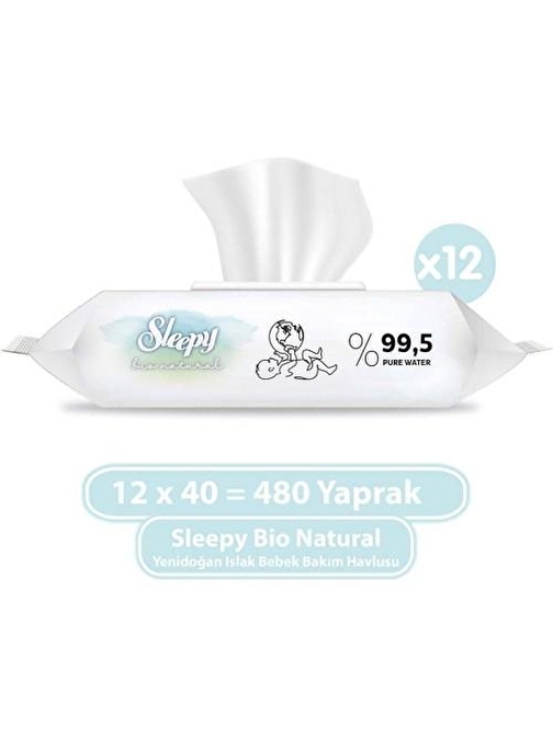 Sleepy Bio Natural Yenidoğan Islak Bebek Bakım Havlusu 12 x 40 480 Yaprak