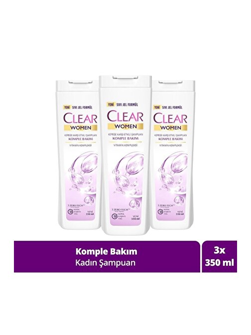 Clear Women Kepeğe Karşı Etkili Şampuan Komple Bakım Vitamin Kompleksi 3 x 350 ml