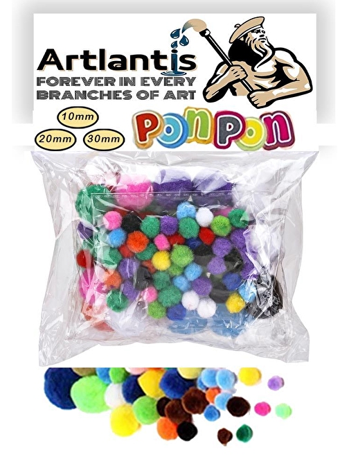 Artlantis Ponpon 10 mm 20 mm 30 mm 85 li Set Karışık Renk Pon Pon 1 cm 2 cm 3 cm Pompom Elişi Etkinliği Anasınıfı Kreş Okul Öncesi Pom Pom