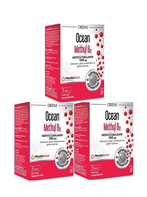 Orzax Ocean Methyl B12 Sprey 1000 Mcg 5 Ml X 3 Adet