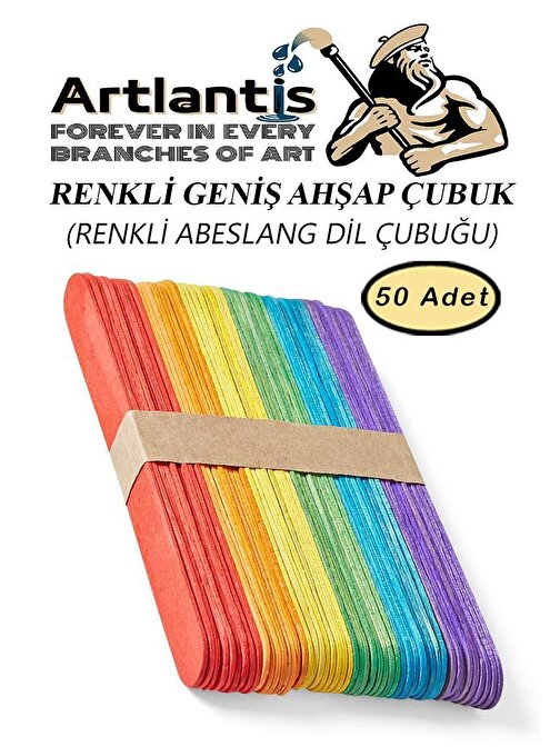 Artlantis Renkli Dil Çubuğu 50 Li 1 Paket Ahşap Dil Basma Cubugu Abeslang Renkli Doktor Dil Çubuğu Büyük Jumbo