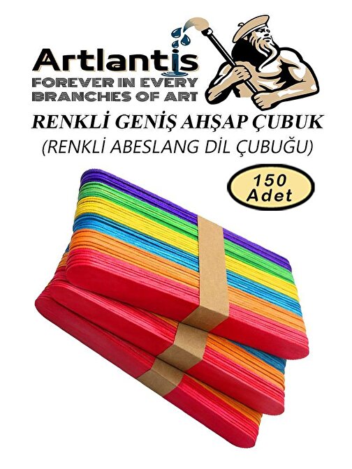 Artlantis Renkli Dil Çubuğu 150 Li 1 Paket Ahşap Dil Basma Cubugu Abeslang Renkli Doktor Dil Çubuğu Büyük Jumbo