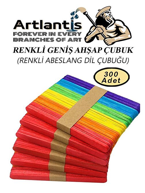 Artlantis Renkli Dil Çubuğu 300 Lü 1 Paket Ahşap Dil Basma Cubugu Abeslang Renkli Doktor Dil Çubuğu Büyük Jumbo