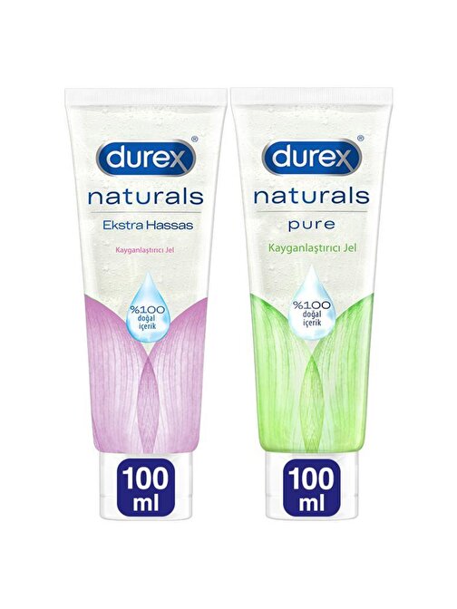 Durex Naturals Ekstra Hassas Su Bazlı Kayganlaştırıcı Jel  100 ml + Durex Naturals Pure Kayganlaştırıcı Jel 100 ml