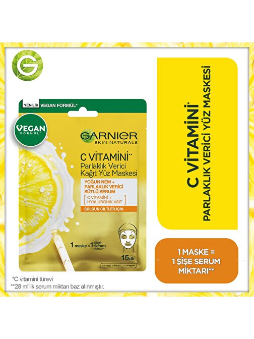Garnier Arındırıcı Nemlendirici C Vitamini Parlaklık Verici Kağıt Yüz Maskesi Tek Kullanımlık