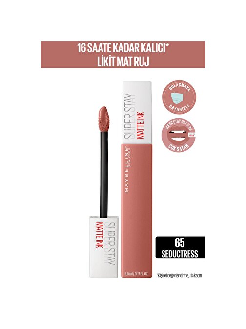 Maybelline New York Super Stay Matte Ink Unnude Likit Mat Ruj - 65 Seductress - Nude