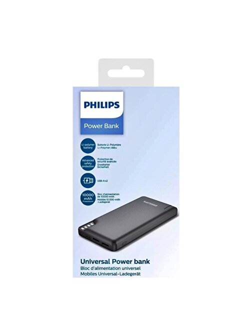 Philips DLP2010NB/62 10000 mAh Çift Çıkışlı Micro USB & Type-C Kablolu Powerbank Siyah