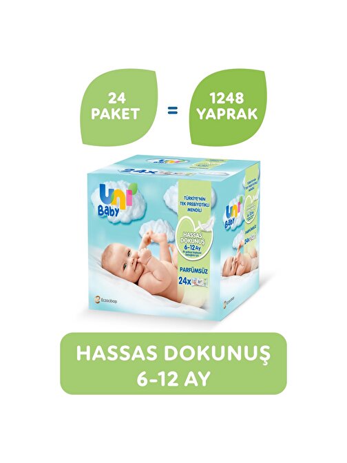 Uni Baby Hassas Dokunuş Islak Mendil 24'lü 52 x 24 Yaprak