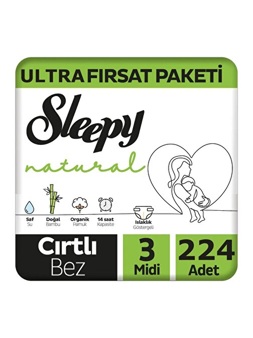 Sleepy Natural 4 - 9 kg 3 Numara Avantaj Paketi Bebek Bezi 224 Adet