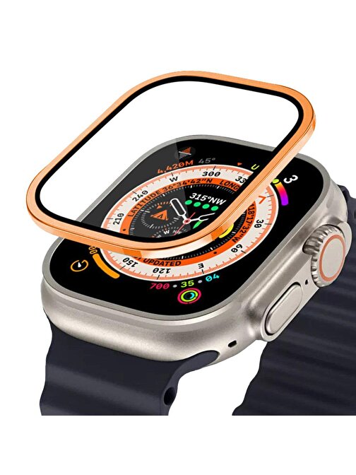 Binano Apple Watch Ultra 49 mm Metal Çerçeveli Ekran Koruyucu Turuncu