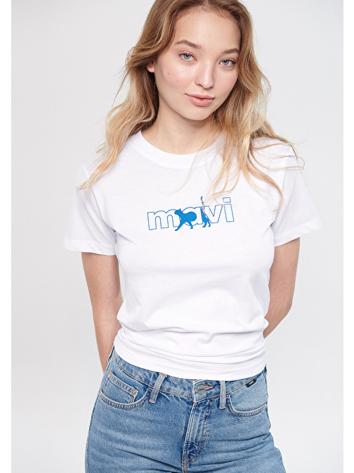 Mavi - Mavi Kedi Logo Baskılı Beyaz Tişört 1611478-620