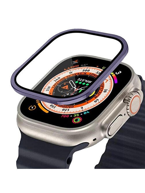 Binano Apple Watch Ultra 49 mm Metal Çerçeveli Ekran Koruyucu Mor