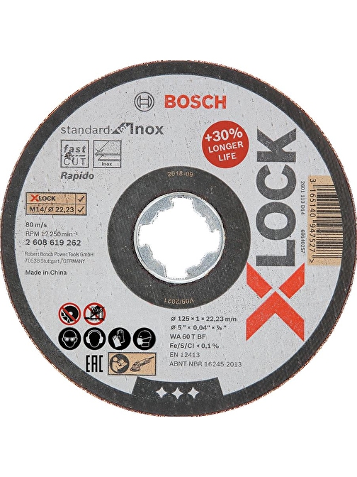 Bosch - X-LOCK - 125*1,0 mm Standard Seri Düz Inox (Paslanmaz Çelik) Kesme Diski (Taş) - Rapido