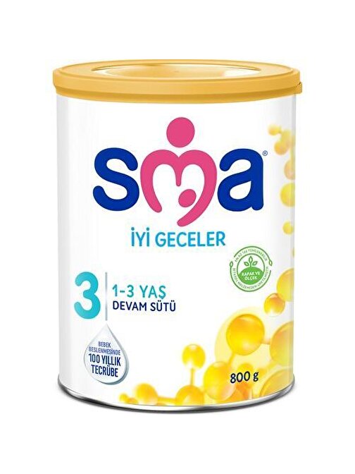 SMA İyi Geceler 3 1-3 Yaş Yağsız Laktozlu 800 gr Bebek Devam Sütü