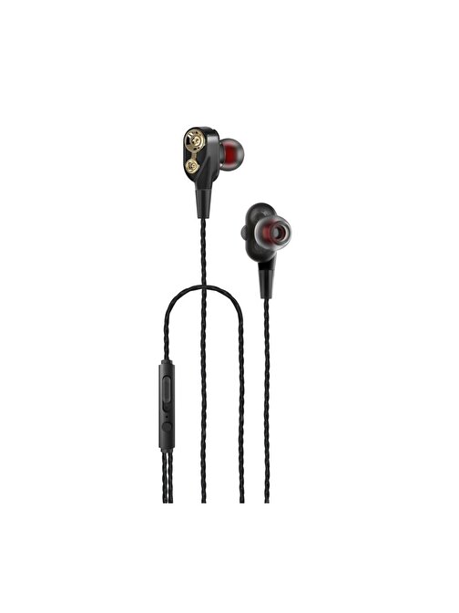 Tecno 2023 Hot Beats 3D Hifi 4 Hoparlörlü Samsung Galaxy M33 3.5mm Jack Girişli Kablolu Mikrofonlu Kulaklık Siyah