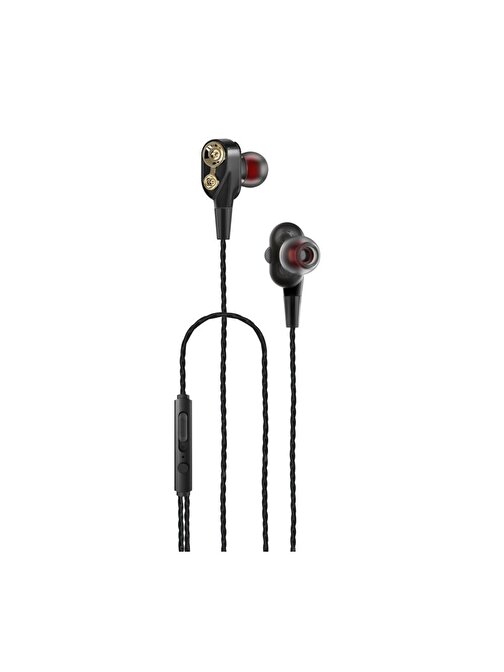 Tecno 2023 Hot Beats 3D Hifi 4 Hoparlörlü Poco X5 Pro 5G 3.5mm Jack Girişli Kablolu Mikrofonlu Kulaklık Siyah
