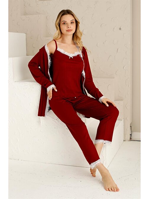 Sabahlıklı Dantel Detaylı Pegasus Kadın Pijama Takımı-Çeyizlik Takım- Geniş Beden Aralığı