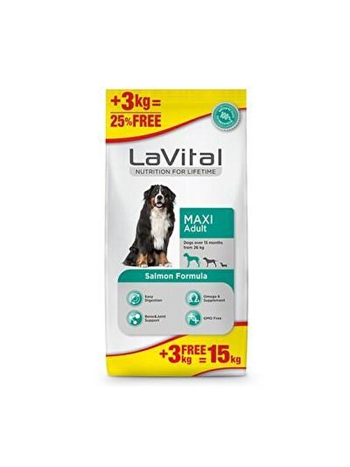 Lavital Maxi Adult Salmon Köpek Maması - 12 Kg + 3 Kg