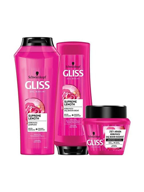 Gliss Supreme Length Uzun Saçlara Özel Bakım Seti (Şampuan 500 Ml + Saç Kremi 360 Ml + Maske 300 Ml)