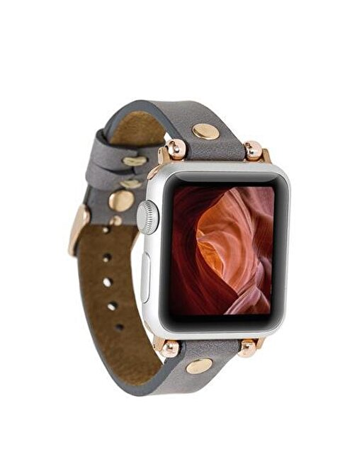 Bouletta Apple Watch 38 - 40 - 41 mm Deri GT RST9 Akıllı Saat Kordonu Gri