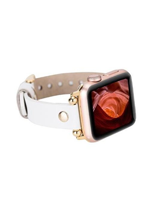 Bouletta Apple Watch 38 - 40 - 41 mm Deri FRG F3 Akıllı Saat Kordonu Beyaz