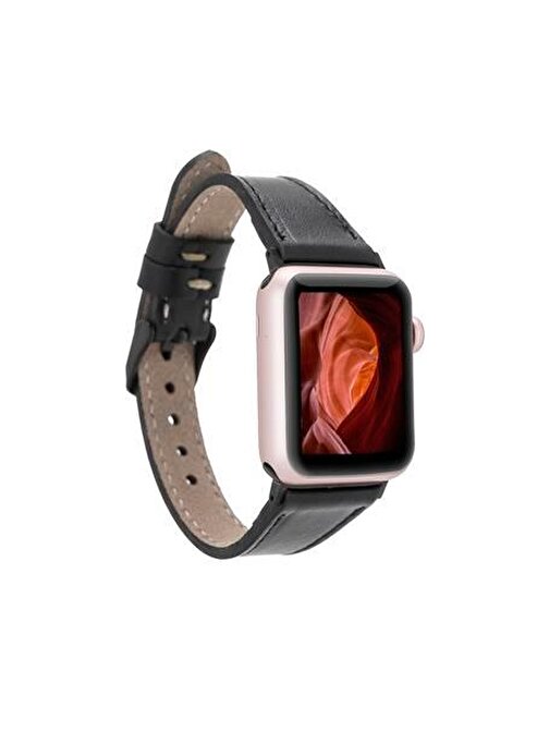 Bouletta Apple Watch 42 - 44 - 45 mm Deri Slim RST1 Akıllı Saat Kordonu Siyah