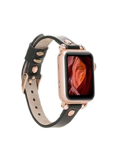 Bouletta Apple Watch 38 - 40 - 41 mm Deri ST RST1 Akıllı Saat Kordonu Siyah
