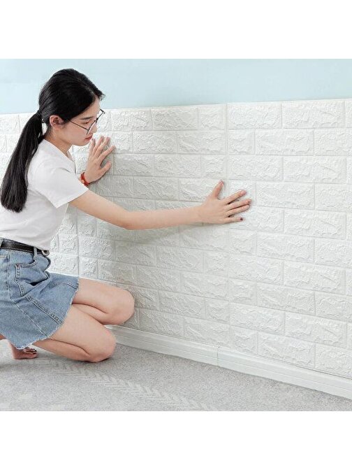 Renkli Duvarlar 30x7 cm (0.021 m2) Kendinden Yapışkanlı Duvar Kağıdı Esnek Köpük Paneli 3d Boyutlu Tuğla Desen Beyaz