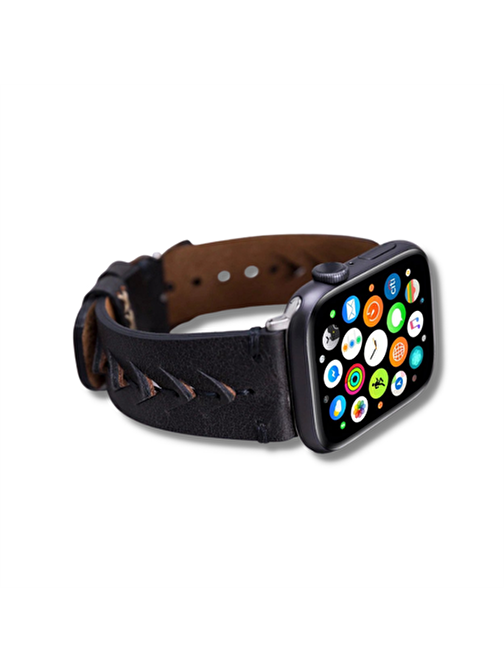 Bouletta Apple Watch 42 - 44 - 45 mm Deri TN1 Boras Akıllı Saat Kordonu Siyah