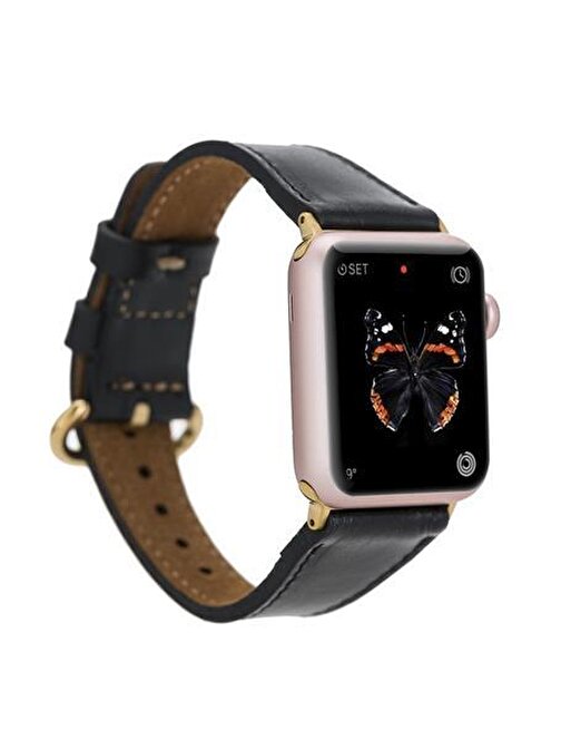 Bouletta Apple Watch 38 - 40 - 41 mm Deri ROM RST1 Akıllı Saat Kordonu Siyah