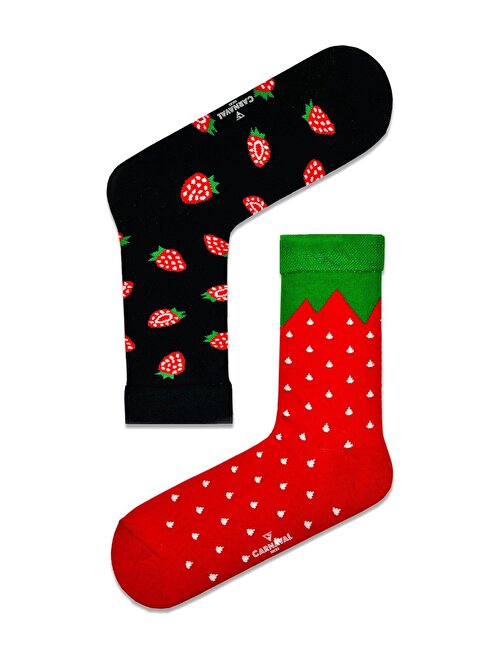 Sağlı Sollu Çilek Desenli Renkli Çorap