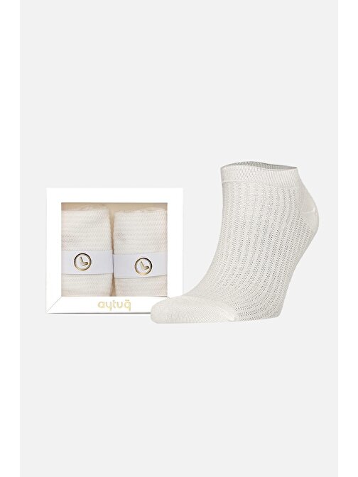 Aytuğ Kadın Modal 2 Çift Özel Kutulu Beyaz Patik Çorap - 33258-B