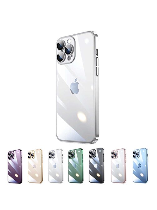Joyroom İphone 14 Plus Darbe Emici Şeffaf Kenarları Renkli Sert Lazer Lensli Kılıf