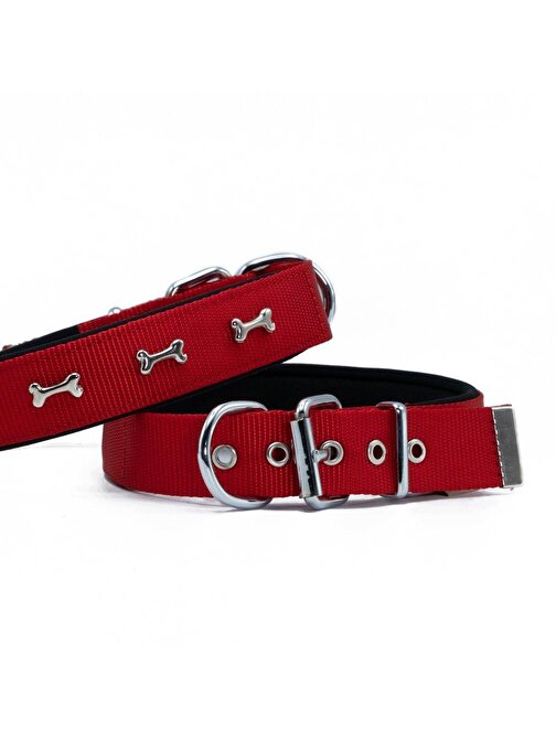 Doggie Comfort Metal Kemik İşlemeli Köpek Boyun Tasması M 3X42-50cm Kırmızı