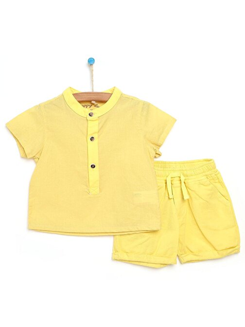 Tuffy Erkek Bebek Renkli Yaz Tişört - Şort Sarı 1 Yaş Düğmeli
