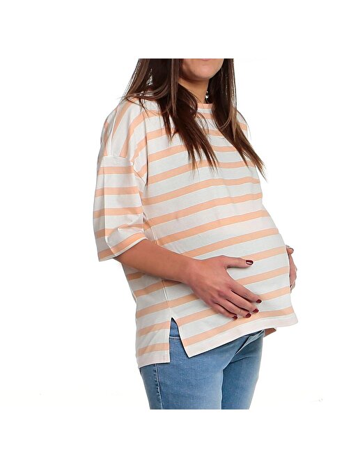 Baby Mom Geniş Kalıp Hamile Çizgili Tshirt Anne Giyim