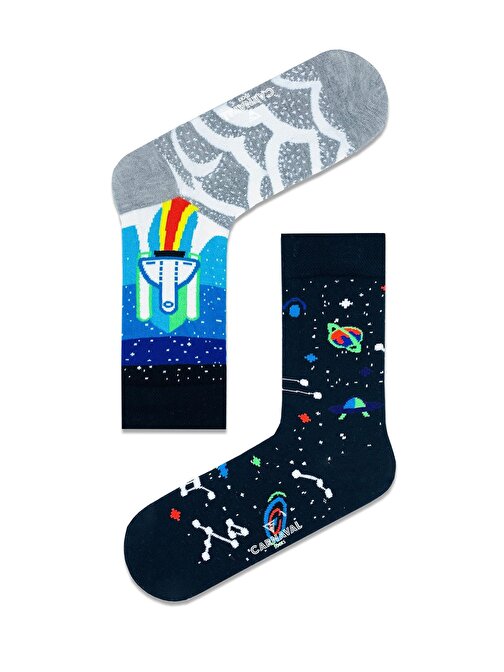 Sağ Sol Uzay Desenli Renkli  Çorap