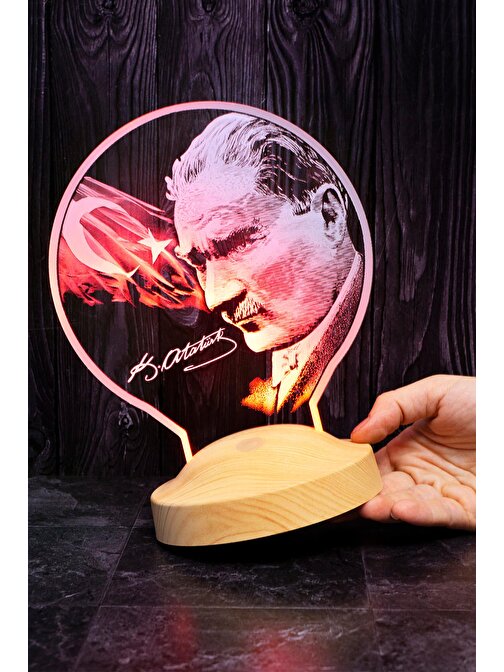 Sevgi Lambası Atatürk Görselli Hediye, Atatürk ve Türk Bayrağı Hediyesi 3 Boyutlu Led Lamba