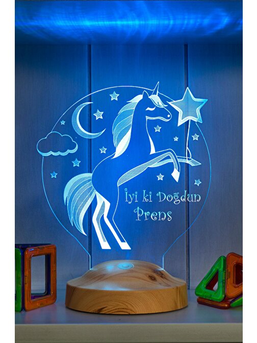 Sevgi Lambası Unicorn Çocuk Odası Hediyesi Doğum Günü Hediyesi İyi Ki Doğdun Prens Led Lamba