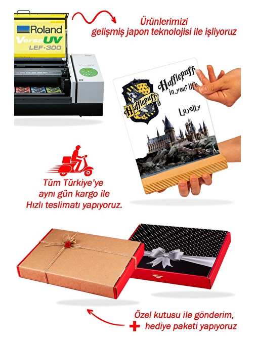 Sevgi Lambası Harry Potter Hediyesi Hogwarts Hufflepuff Binası Hediye Paketli Şeffaf Çerçeve