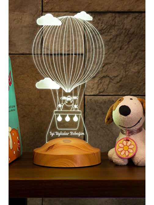 Sevgi Lambası Kuzulu Uçan Balon Çocuk Odası Lambası, 3 Boyutlu Led Lamba, İyi Uykular Hediyesi