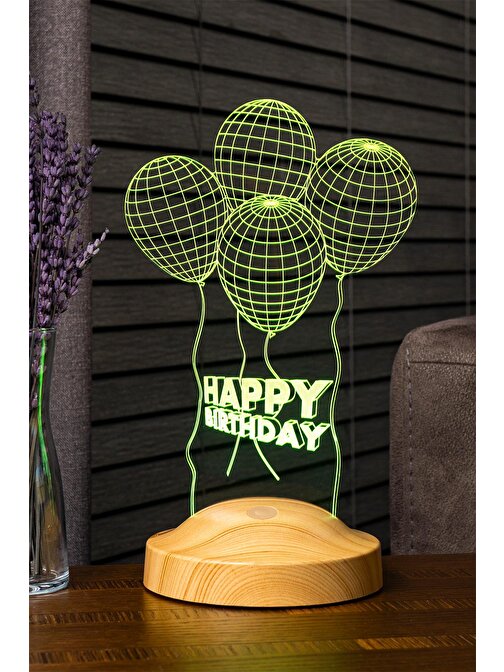 Sevgi Lambası Happy Birthday Hediyesi Doğum Günü Hediyesi Balon 3 Boyutlu Led Lamba