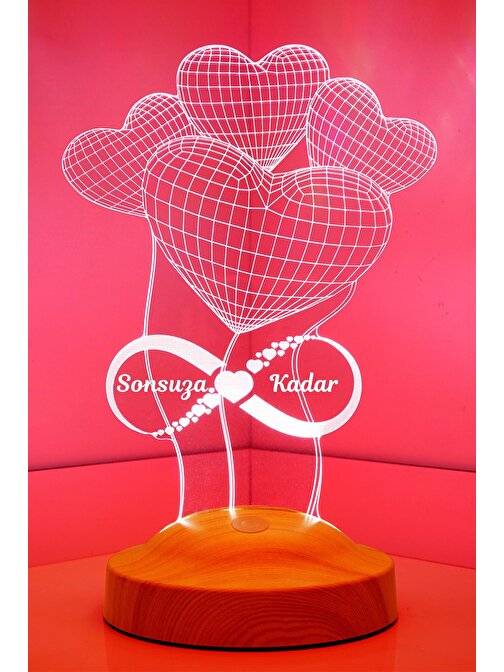 Sevgi Lambası Balon Kalpler Sonsuzluk İşaretli Hediye, 3D Sevgiliye Hediye Led Gece Lambası, 3 Boyutlu Led Lamba