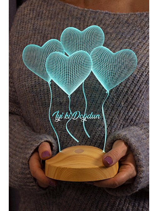 Sevgi Lambası Doğum Günü Hediyesi, Parti Hediyesi, 3D Kalpler Led Gece Lambası, 3 Boyutlu Led Lamba