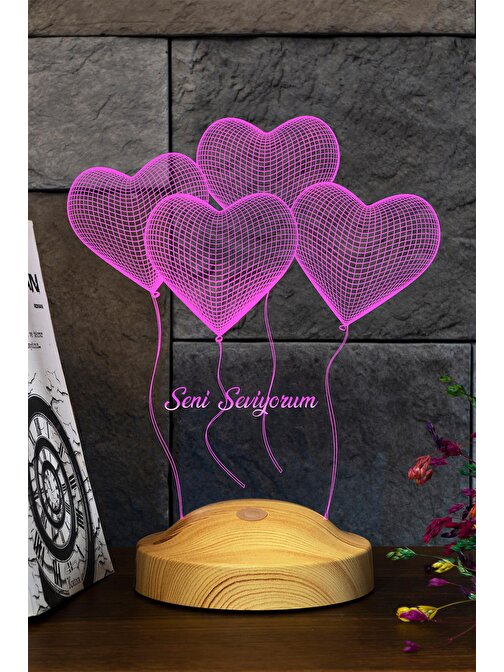 Sevgi Lambası 14 Şubat Sevgililer Günü Hediyesi, Seni Seviyorum Hediyesi 3D Kalpler 3 Boyutlu Led Lamba,