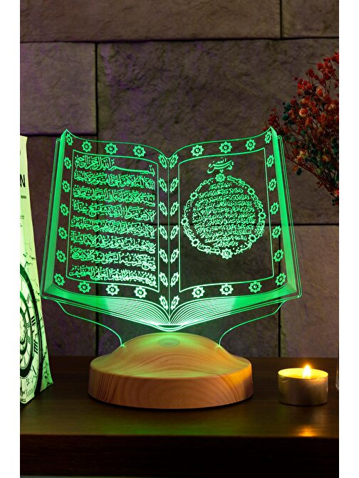 Sevgi Lambası Kuranı Kerim, Kuran-ı Kerim Dini Hediye 3 Boyutlu Işıklı Gece Lambası, 3D Led Lamba